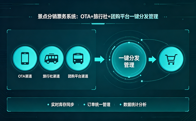 景点分销票务系统：OTA+旅行社+团购平台一键分发管理