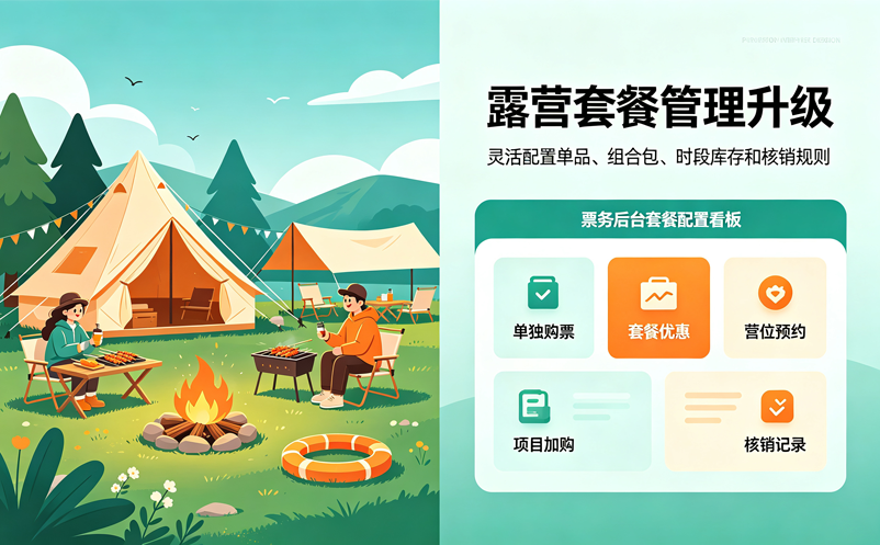帐篷烧烤篝火分开卖?露营基地票务系统套餐怎么做