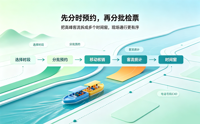 漂流景区高峰客流如何分批检票?易景通票务系统分时预约与移动核验方案